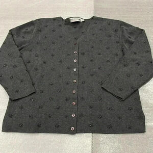 ❤️2/$50❤️[XL]Vintage Rino Rossi Cotton Embellished Floral Gray WMN ButtonSweater
